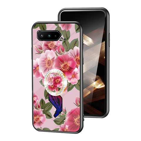 Coque Contour Silicone et Vitre Fleurs Miroir Etui Housse S01 pour Asus ROG Phone 5 Pro Rouge