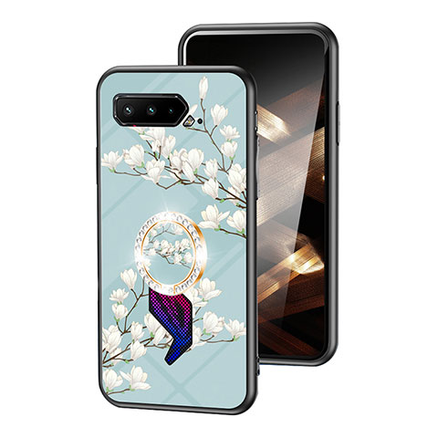 Coque Contour Silicone et Vitre Fleurs Miroir Etui Housse S01 pour Asus ROG Phone 5s Cyan