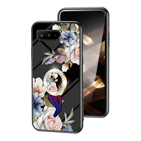 Coque Contour Silicone et Vitre Fleurs Miroir Etui Housse S01 pour Asus ROG Phone 5s Noir