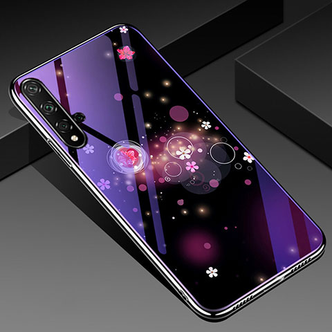 Coque Contour Silicone et Vitre Fleurs Miroir Etui Housse S01 pour Huawei Honor 20S Violet