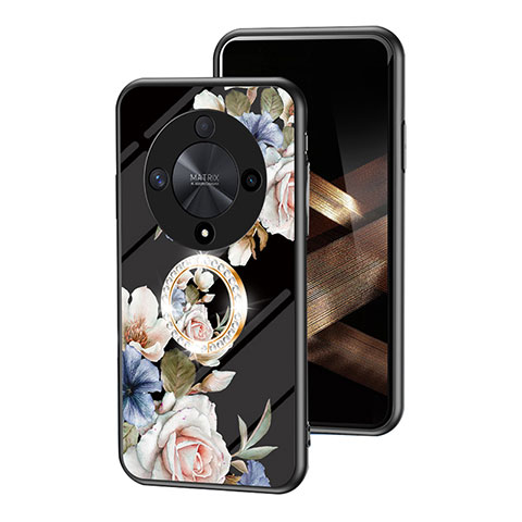 Coque Contour Silicone et Vitre Fleurs Miroir Etui Housse S01 pour Huawei Honor Magic6 Lite 5G Noir