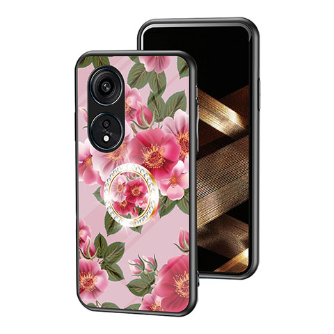 Coque Contour Silicone et Vitre Fleurs Miroir Etui Housse S01 pour Huawei Honor X5 Plus Rouge