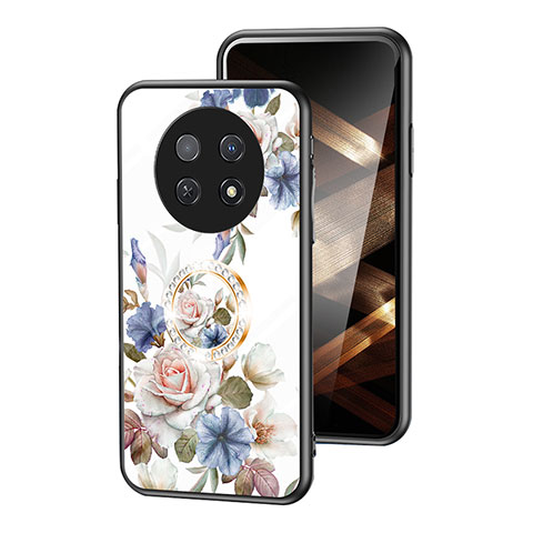 Coque Contour Silicone et Vitre Fleurs Miroir Etui Housse S01 pour Huawei Nova Y91 Blanc