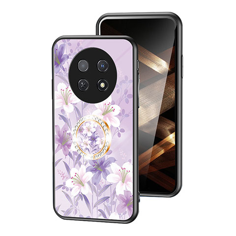 Coque Contour Silicone et Vitre Fleurs Miroir Etui Housse S01 pour Huawei Nova Y91 Violet Clair