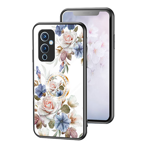 Coque Contour Silicone et Vitre Fleurs Miroir Etui Housse S01 pour OnePlus 9 5G Blanc