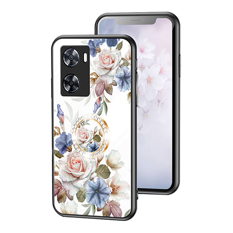 Coque Contour Silicone et Vitre Fleurs Miroir Etui Housse S01 pour OnePlus Nord N20 SE Blanc