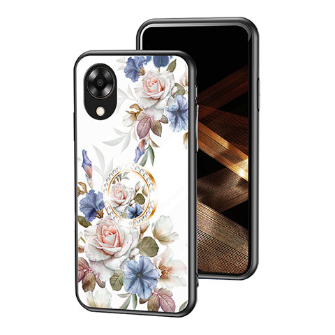 Coque Contour Silicone et Vitre Fleurs Miroir Etui Housse S01 pour Oppo A17K Blanc