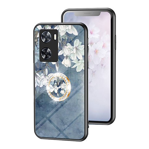 Coque Contour Silicone et Vitre Fleurs Miroir Etui Housse S01 pour Oppo A57 4G Bleu