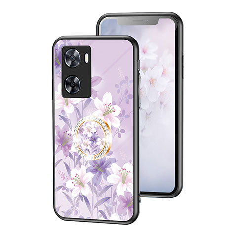 Coque Contour Silicone et Vitre Fleurs Miroir Etui Housse S01 pour Oppo A57 4G Violet Clair