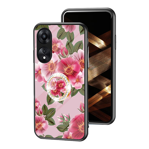 Coque Contour Silicone et Vitre Fleurs Miroir Etui Housse S01 pour Oppo A78 4G Rouge