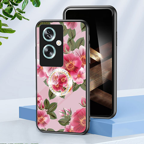 Coque Contour Silicone et Vitre Fleurs Miroir Etui Housse S01 pour Oppo A79 5G Rouge