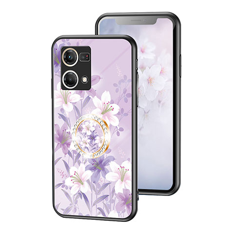 Coque Contour Silicone et Vitre Fleurs Miroir Etui Housse S01 pour Oppo F21 Pro 4G Violet Clair