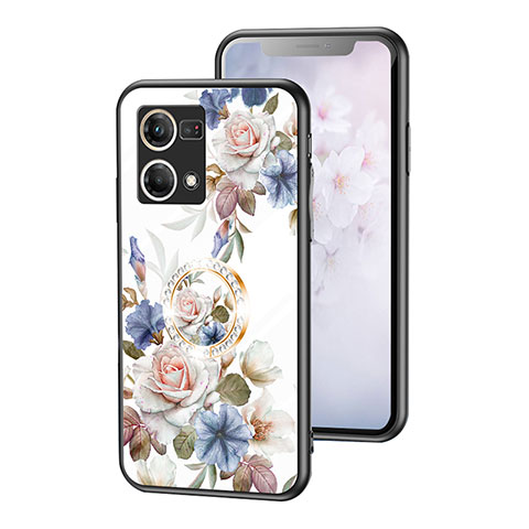 Coque Contour Silicone et Vitre Fleurs Miroir Etui Housse S01 pour Oppo F21s Pro 4G Blanc