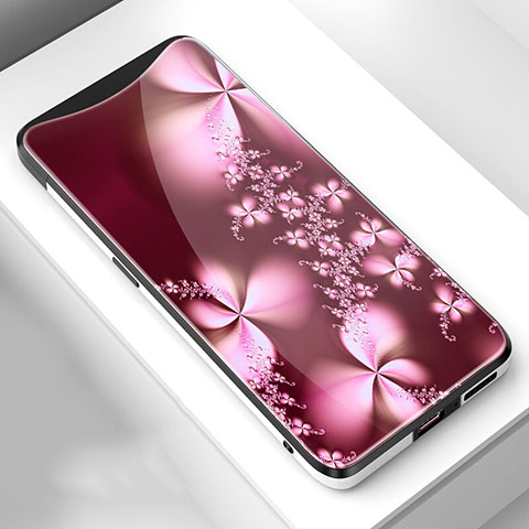 Coque Contour Silicone et Vitre Fleurs Miroir Etui Housse S01 pour Oppo Find X Rouge