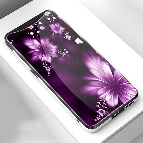 Coque Contour Silicone et Vitre Fleurs Miroir Etui Housse S01 pour Oppo Find X Violet