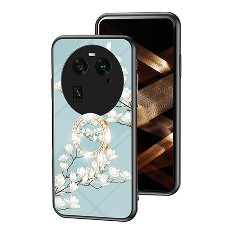 Coque Contour Silicone et Vitre Fleurs Miroir Etui Housse S01 pour Oppo Find X6 5G Cyan