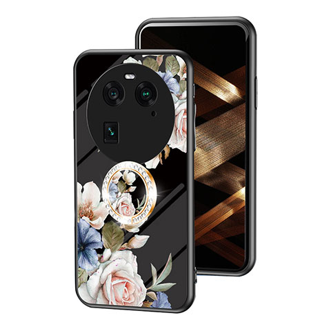 Coque Contour Silicone et Vitre Fleurs Miroir Etui Housse S01 pour Oppo Find X6 5G Noir