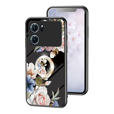 Coque Contour Silicone et Vitre Fleurs Miroir Etui Housse S01 pour Oppo K10 5G Noir