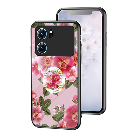 Coque Contour Silicone et Vitre Fleurs Miroir Etui Housse S01 pour Oppo K10 5G Rouge