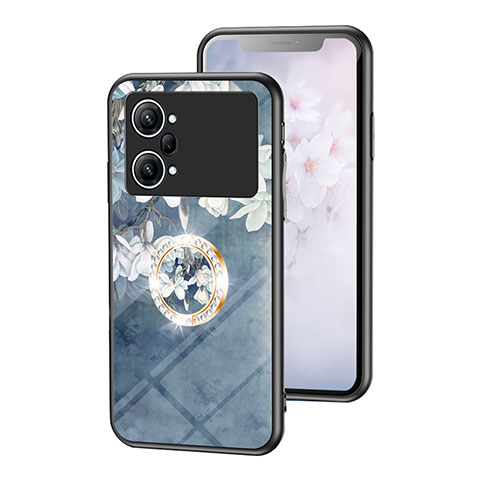 Coque Contour Silicone et Vitre Fleurs Miroir Etui Housse S01 pour Oppo K10 Pro 5G Bleu