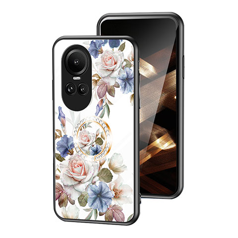 Coque Contour Silicone et Vitre Fleurs Miroir Etui Housse S01 pour Oppo Reno10 5G Blanc