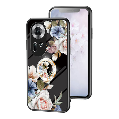 Coque Contour Silicone et Vitre Fleurs Miroir Etui Housse S01 pour Oppo Reno11 5G Noir