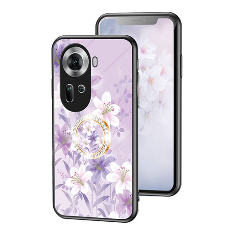 Coque Contour Silicone et Vitre Fleurs Miroir Etui Housse S01 pour Oppo Reno11 5G Violet Clair