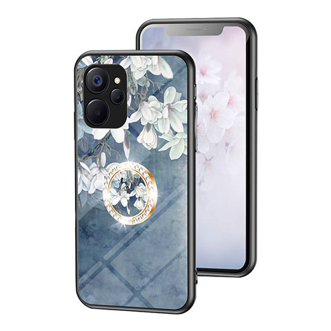 Coque Contour Silicone et Vitre Fleurs Miroir Etui Housse S01 pour Realme 10 5G Bleu