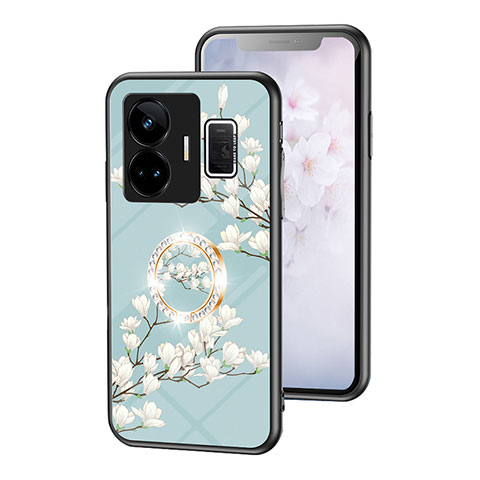 Coque Contour Silicone et Vitre Fleurs Miroir Etui Housse S01 pour Realme GT Neo5 5G Cyan