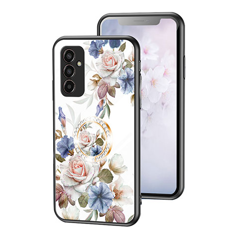 Coque Contour Silicone et Vitre Fleurs Miroir Etui Housse S01 pour Samsung Galaxy F13 4G Blanc