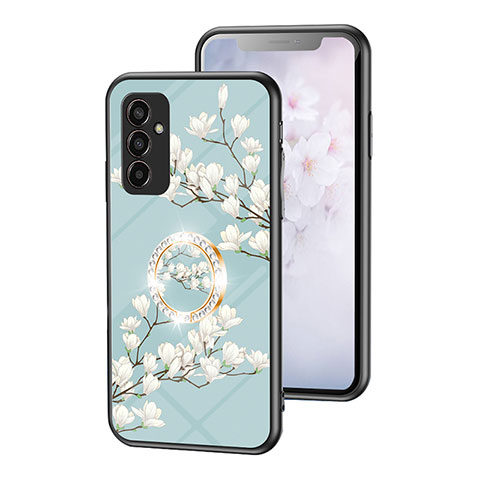 Coque Contour Silicone et Vitre Fleurs Miroir Etui Housse S01 pour Samsung Galaxy F13 4G Cyan