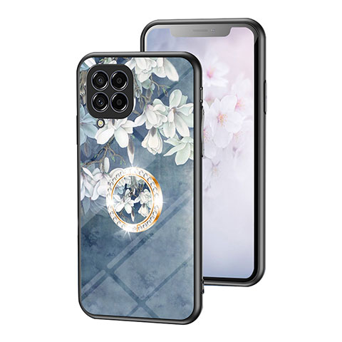 Coque Contour Silicone et Vitre Fleurs Miroir Etui Housse S01 pour Samsung Galaxy M53 5G Bleu