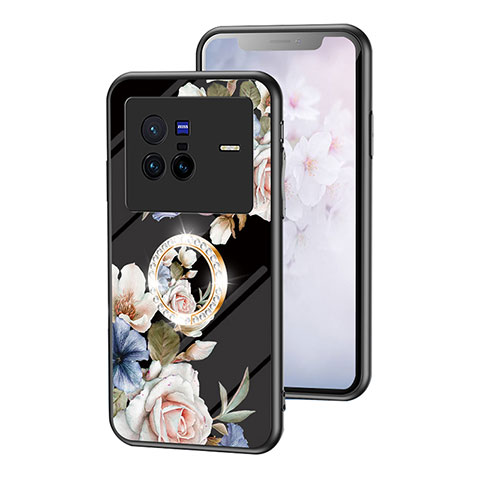 Coque Contour Silicone et Vitre Fleurs Miroir Etui Housse S01 pour Vivo X80 5G Noir