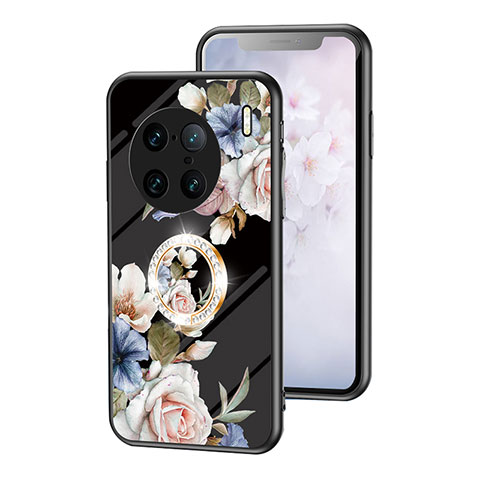 Coque Contour Silicone et Vitre Fleurs Miroir Etui Housse S01 pour Vivo X90 Pro+ Plus 5G Noir