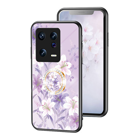 Coque Contour Silicone et Vitre Fleurs Miroir Etui Housse S01 pour Xiaomi Mi 13 5G Violet Clair