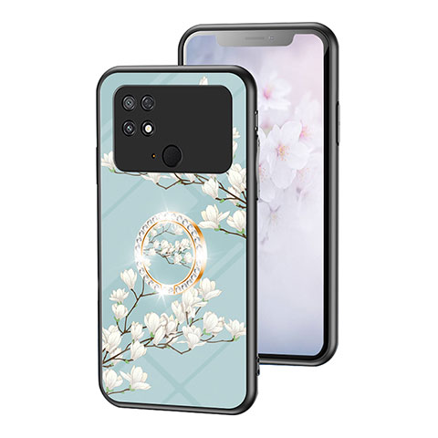 Coque Contour Silicone et Vitre Fleurs Miroir Etui Housse S01 pour Xiaomi Poco C40 Cyan