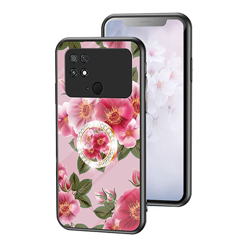 Coque Contour Silicone et Vitre Fleurs Miroir Etui Housse S01 pour Xiaomi Poco C40 Rouge