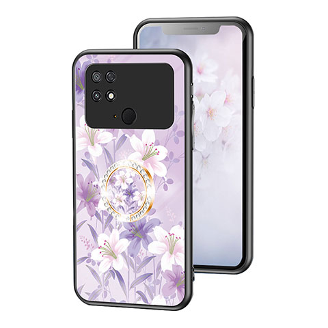 Coque Contour Silicone et Vitre Fleurs Miroir Etui Housse S01 pour Xiaomi Poco C40 Violet Clair