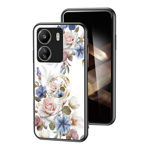 Coque Contour Silicone et Vitre Fleurs Miroir Etui Housse S01 pour Xiaomi Poco C65 Blanc