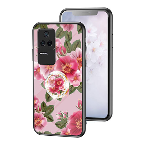 Coque Contour Silicone et Vitre Fleurs Miroir Etui Housse S01 pour Xiaomi Poco F4 5G Rouge