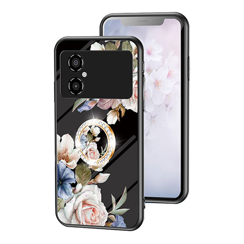 Coque Contour Silicone et Vitre Fleurs Miroir Etui Housse S01 pour Xiaomi Poco M4 5G Noir