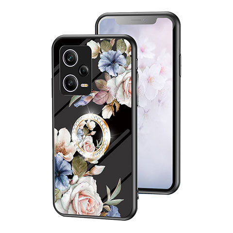 Coque Contour Silicone et Vitre Fleurs Miroir Etui Housse S01 pour Xiaomi Redmi Note 12 Pro 5G Noir