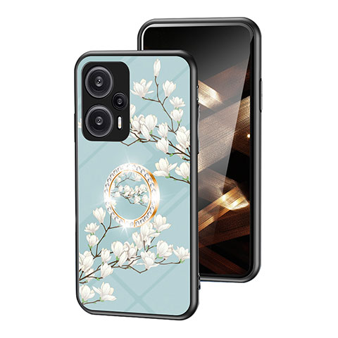 Coque Contour Silicone et Vitre Fleurs Miroir Etui Housse S01 pour Xiaomi Redmi Note 12 Turbo 5G Cyan