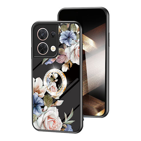 Coque Contour Silicone et Vitre Fleurs Miroir Etui Housse S01 pour Xiaomi Redmi Note 13 5G Noir