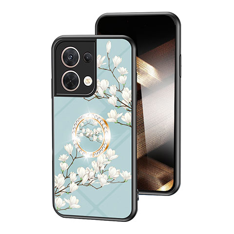 Coque Contour Silicone et Vitre Fleurs Miroir Etui Housse S01 pour Xiaomi Redmi Note 13 Pro 5G Cyan