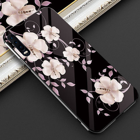 Coque Contour Silicone et Vitre Fleurs Miroir Etui Housse S02 pour Huawei P30 Violet