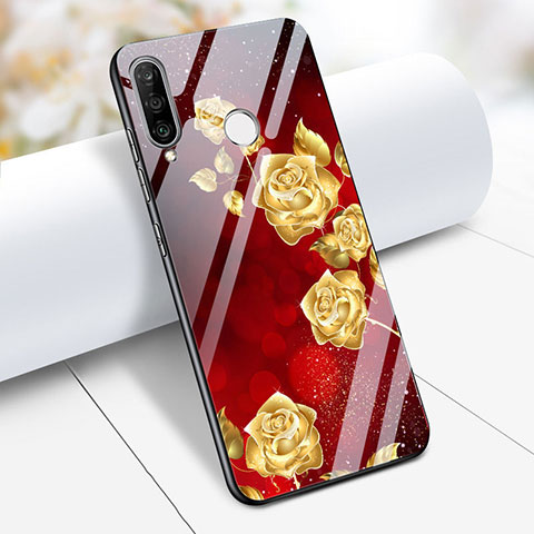 Coque Contour Silicone et Vitre Fleurs Miroir pour Huawei P30 Lite Rouge