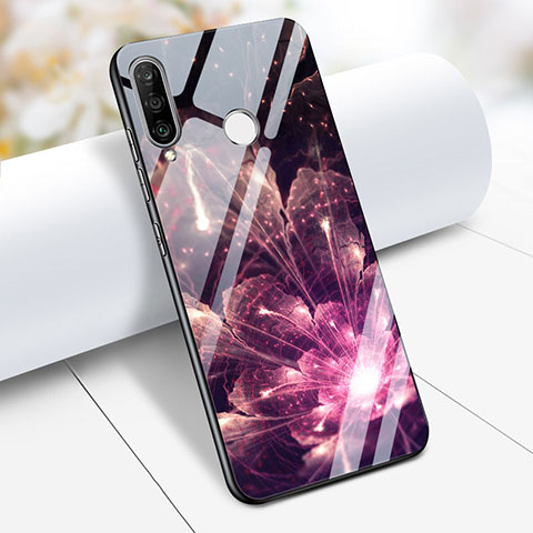 Coque Contour Silicone et Vitre Fleurs Miroir pour Huawei P30 Lite XL Violet