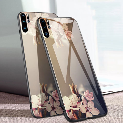 Coque Contour Silicone et Vitre Fleurs Miroir pour Huawei P30 Pro Or