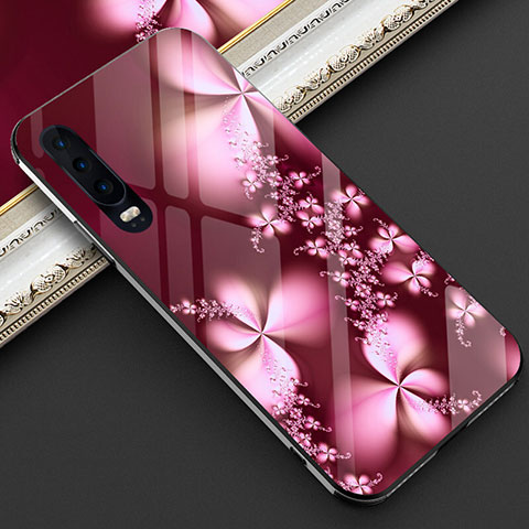 Coque Contour Silicone et Vitre Fleurs Miroir pour Huawei P30 Rouge